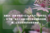 流量卡，流量卡移动19元200g大王卡，当然可以。以下是一篇关于流量卡的文章标题和内容概要，亿乐社区低价自营货源站